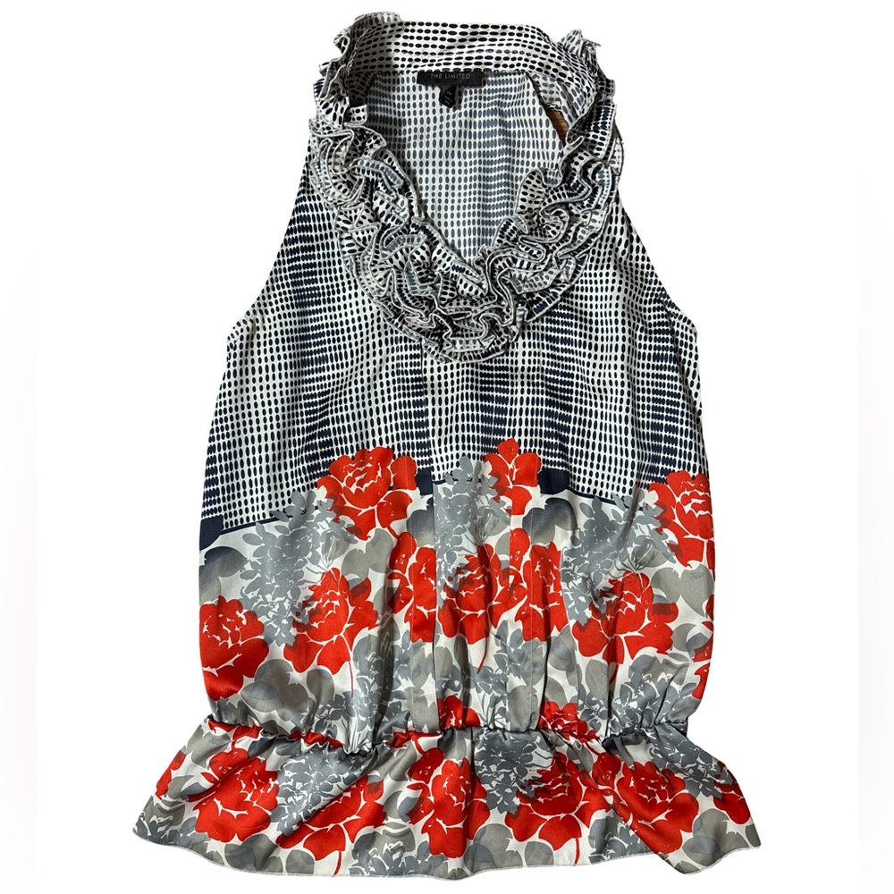 The Limited Red Gray Floral Blouse